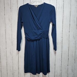 Lilla P Women's Blue Pima Cotton Blend Faux Wrap Dress Size Large Made In Peru.